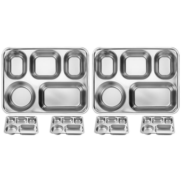 6 Pcs Stainless Steel Tray Cafeteria Divided Tray Cafeteria Plate Lunch Holder Divided Cafeteria Tray
