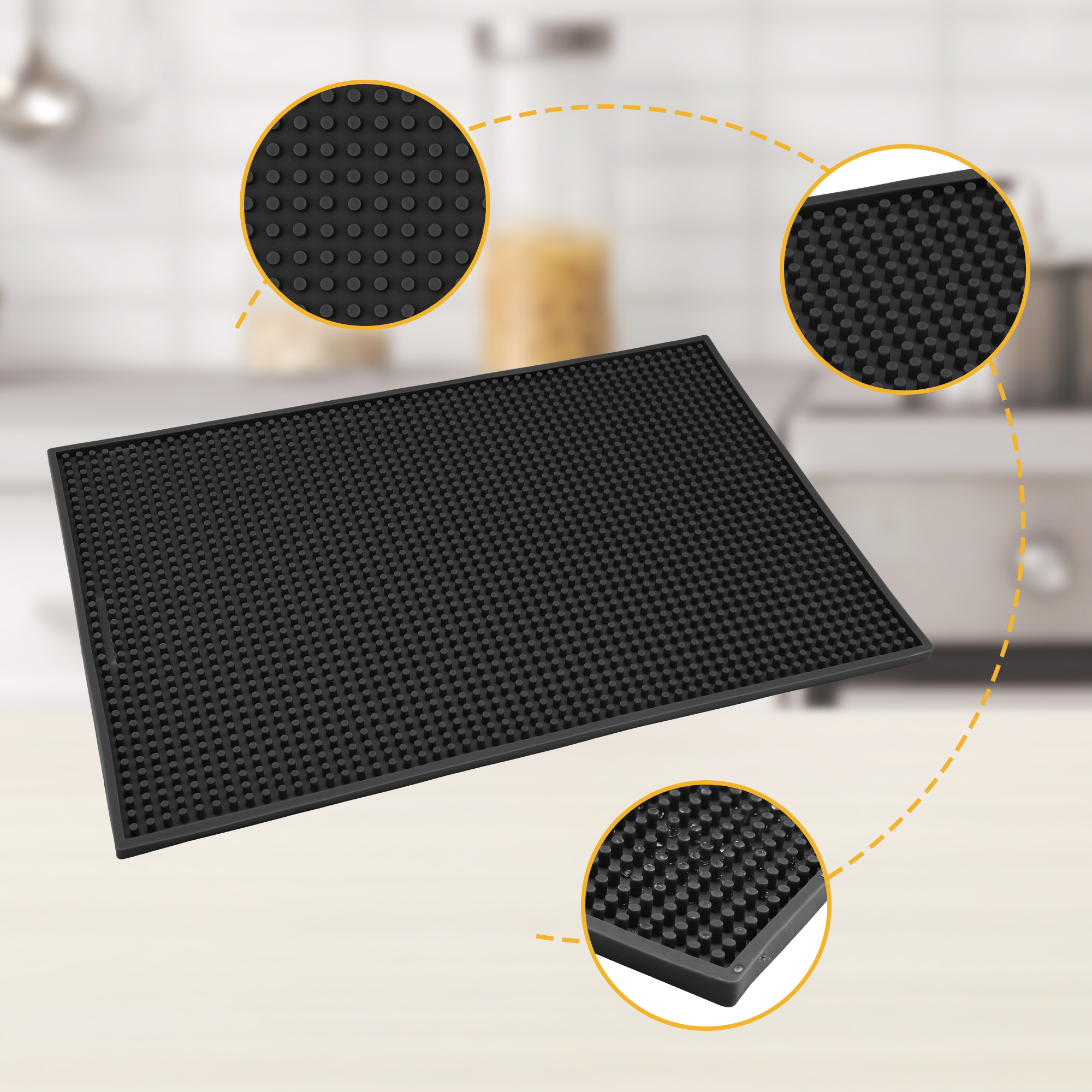 Unique Bargains Silicone Dish Drying Mat for Kitchen Counter Black 17.7*11.8*0.4 inch