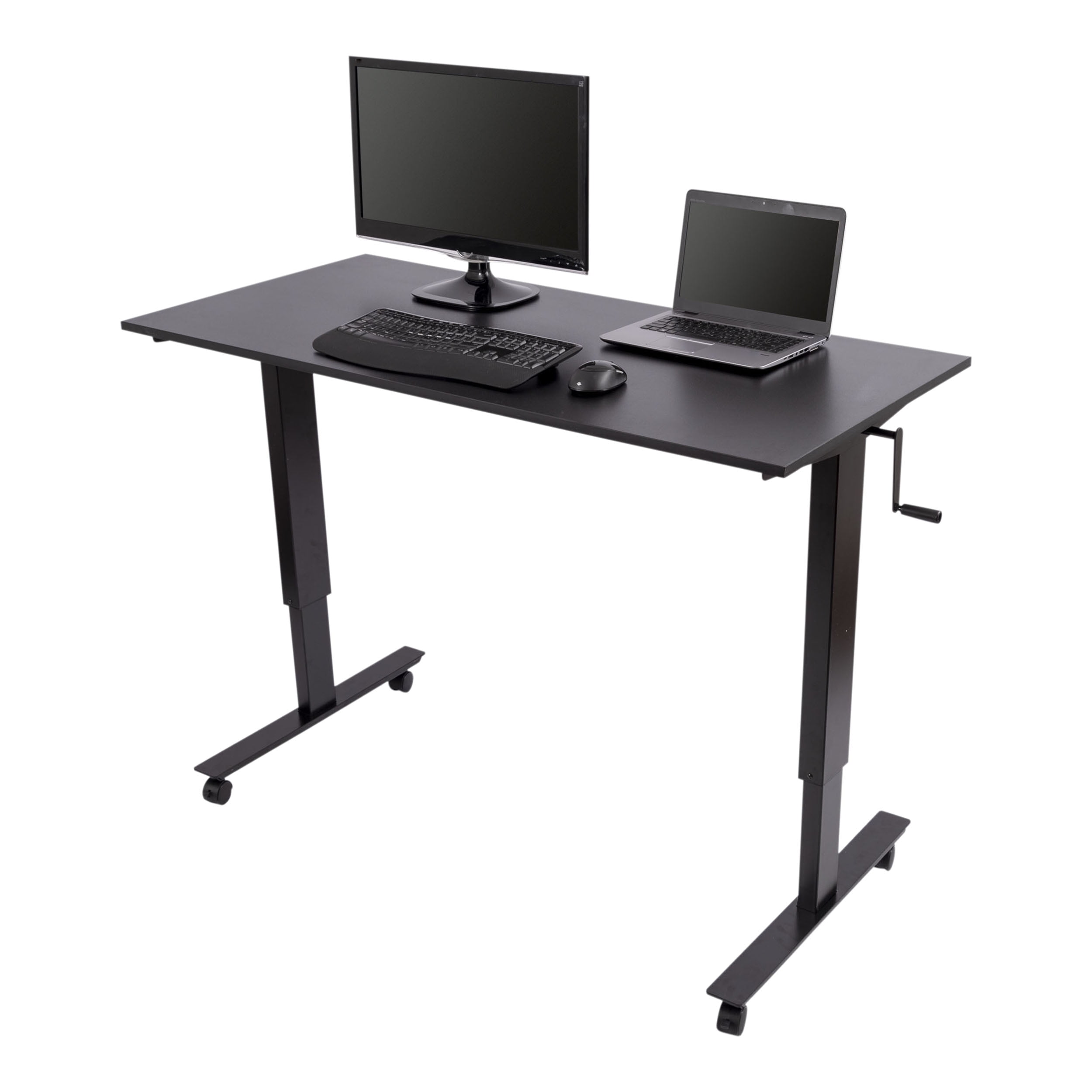 Stand Up Desk Store Crank Adjustable Height Rolling Standing Desk (Black Frame/Matte Black, 56