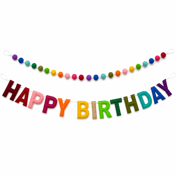 Kabuer Rainbow Happy Birthday Banner, Felt Ball Garland for Birthday Party Decorations