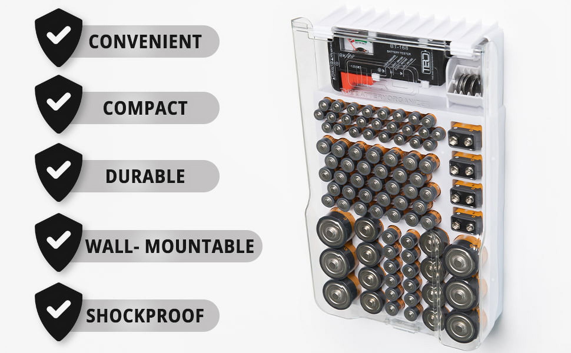 THE BATTERY ORGANISER and Tester with Cover, Battery Storage Organizer and  Case, Holds 93 Batteries of Various Sizes, Includes a Removable Battery  Tester, Batte…