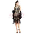 thumbnail image 4 of Nuevo vestido estilo flapper de los años 20, vestido de noche de fiesta del Gran Gatsby con lentejuelas y flecos, vestido con accesorios de los años 20, conjunto de 6 piezas, talla grande, 4 of 5