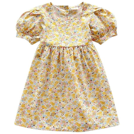 

Children Clothing Summer Girls Dress Floral Cotton Skirt Trendy Style Baby Bow Short Sleeve Skirt