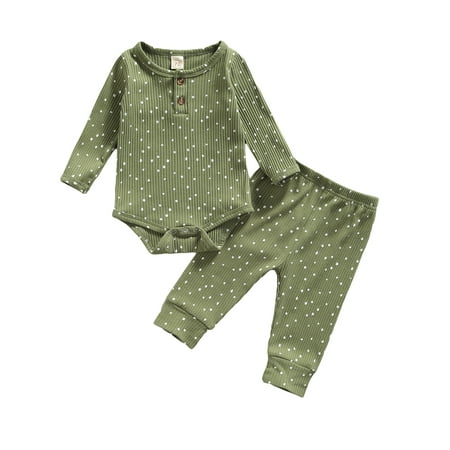 

Sunisery Newborn Infant Baby Girls Boys Clothes Set Knitted Long Sleeve Romper Pants Autumn Spring Outfits Army Green 6-12 Months