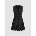 thumbnail image 2 of Womens Deep V Neck Wrinkles Jumpsuit Tie Sexy- Plunge Concert Mini Outfit Black XL, 2 of 6