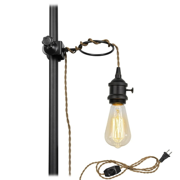 KAYYELAMP Adjustable Vintage Hanging Light 9.8FT Dimmer Switch Brown Twisted Plug Cord, E26 Black Switch Base, Telescopic Pole or Pipe Clamp Mount for Kitchen Porch