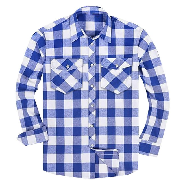 Penkiiy Camisa de manga larga de franela plaid de hombre Camisa de algodón Casual Camisa ligera Chaqueta 3XL Azul