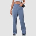 thumbnail image 5 of Povozer Women's Casual High Waist Stretch Pants, Multiple Pockets Straight Leg Pants, for Leisure and Office(Blue,M), 5 of 6