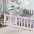thumbnail image 4 of Full Size Floor Bed with Fence & Door, Rubber Wood Construction, Safety Guardrails, Pink, 4 of 9