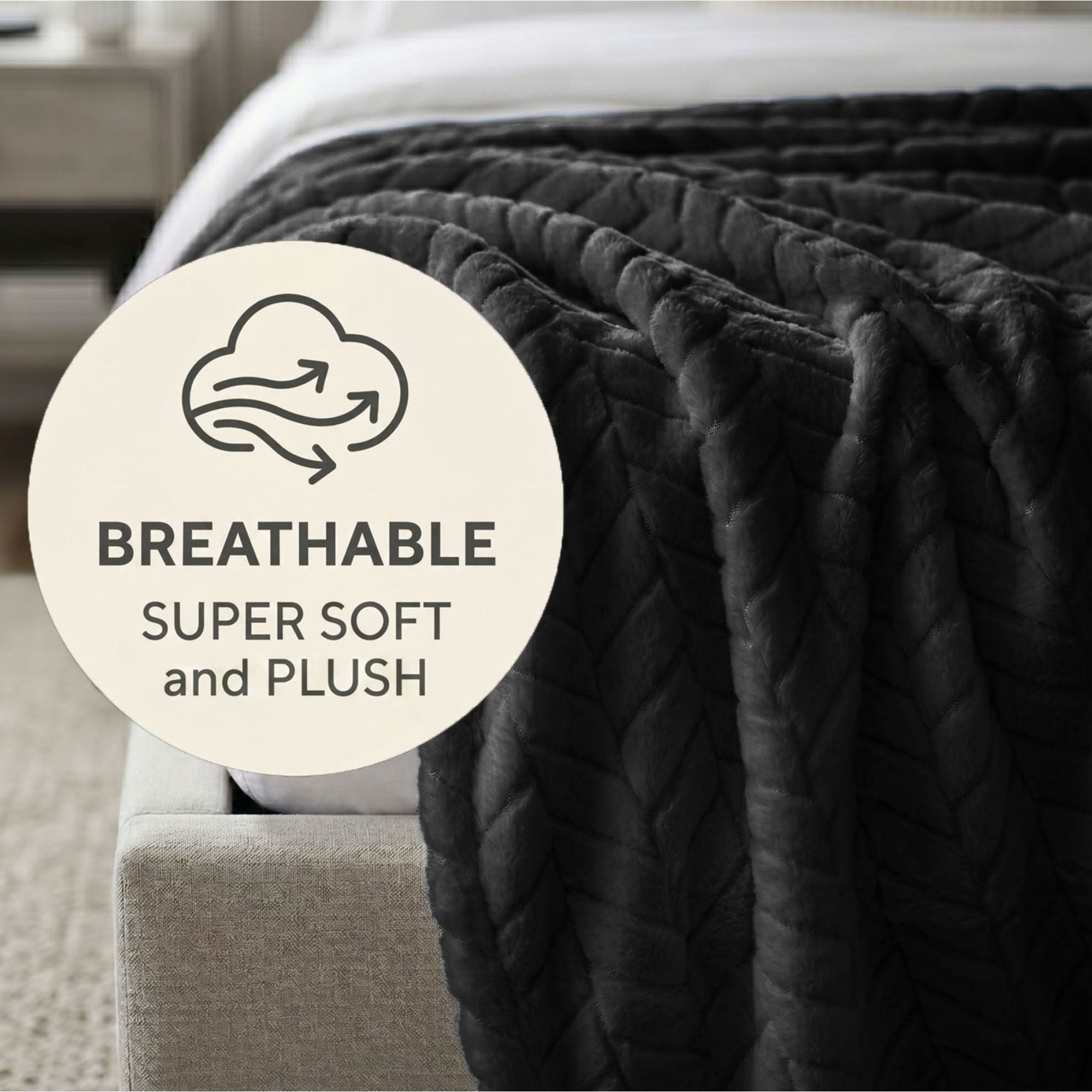 Superior Hope Herringbone Fluffy Fleece Blanket, Twin Size, Black