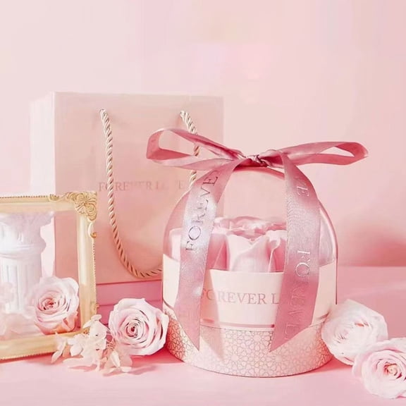 Artificial Roses Gift Set, Pink Flower Arrangement With Decorative Box, Romantic Keepsake For Mom, Wife, Girlfriend, Grandma, Anniversary, Birthday, Valentine’s Day, Christmas