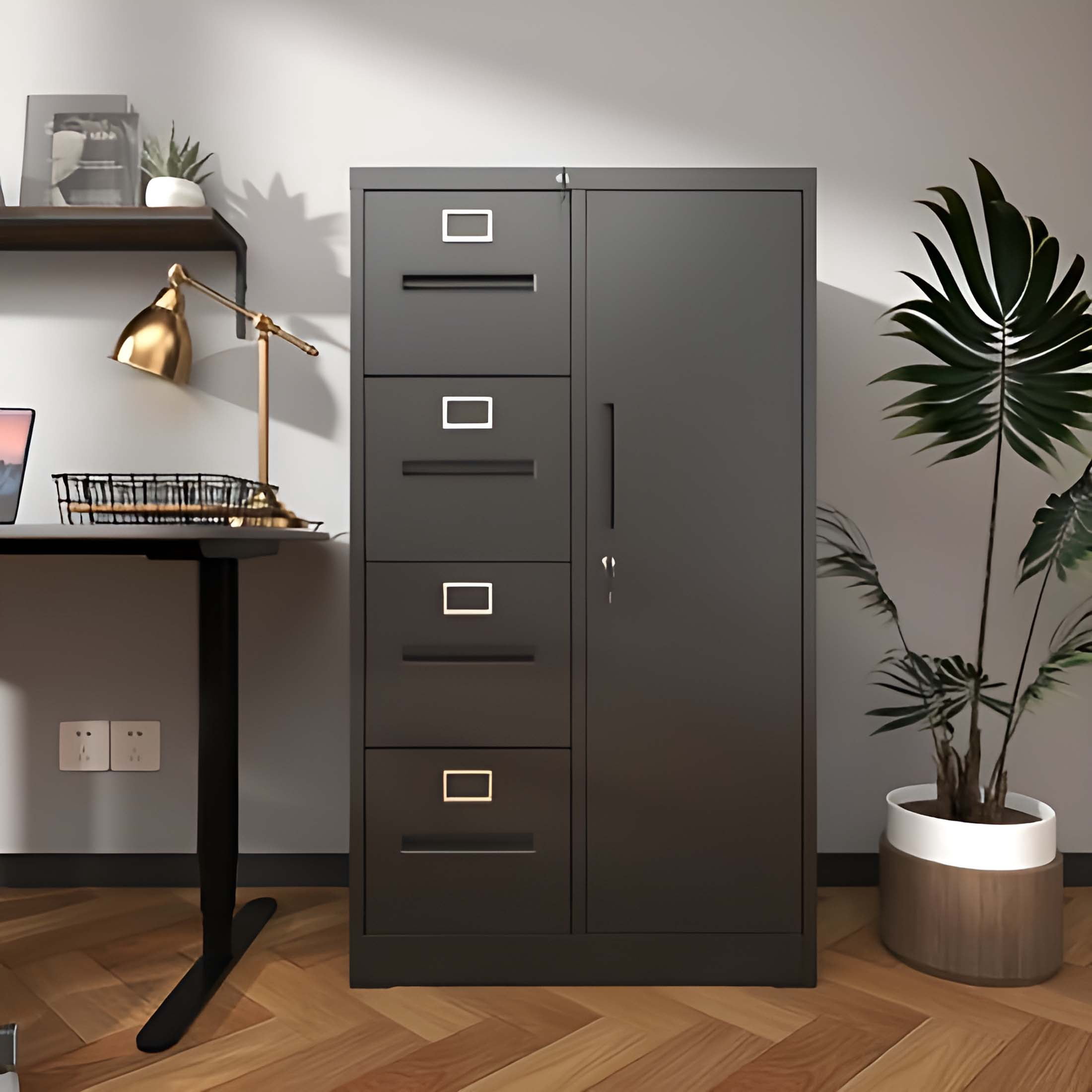 Innovation Works Lockable Metal File Cabinet with 4 Drawers & 1 Door, Storage Filing Cabinet for Home Office, A4 Legal/Letter Size, Assembly Required