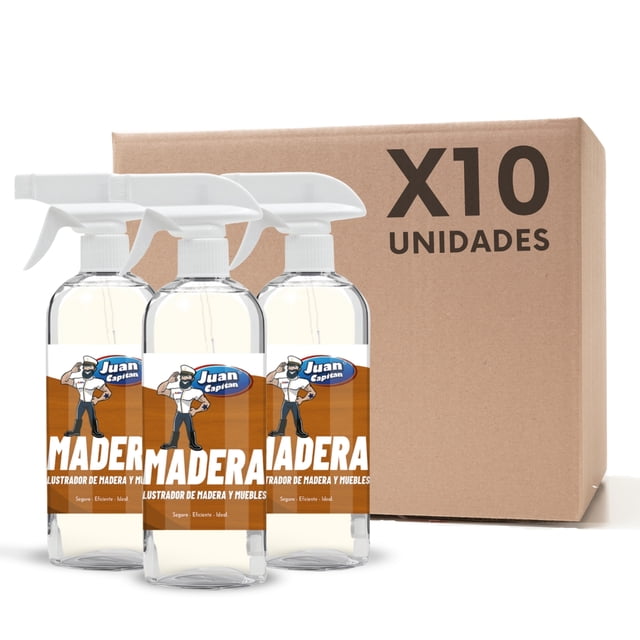 Juan Capitán Madera, Lustrador y Limpiador Cítrico para Muebles, Reparador y Protector, 10 unidades de 500 ml.