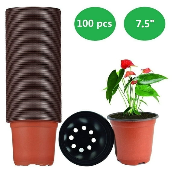 Nursery Pots Plant Pot, 7.5 inches Plastic Seed Starting Flowerpots, 100-Pcs