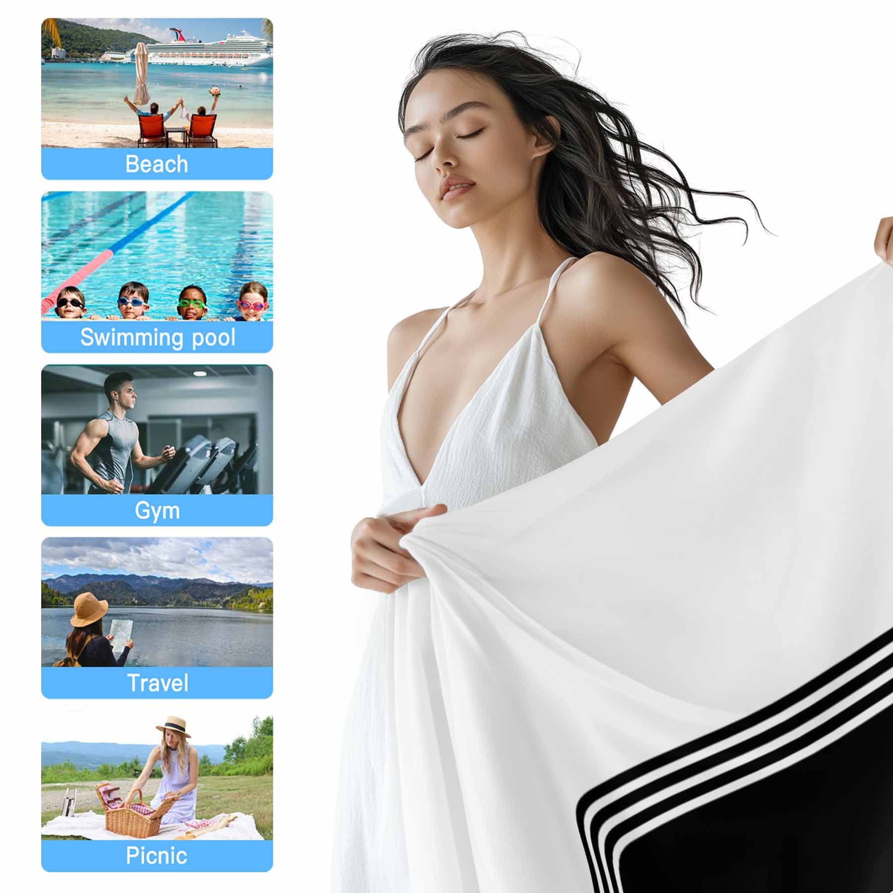 Beach Towel Black White Stripes Bath Pool Towels Minimalist Absorbent Beach Towel Soft Large Quick Dry Lightweight Camping Travel Sports Yoga Gym Swim Towels for Adult 35x70 Inch