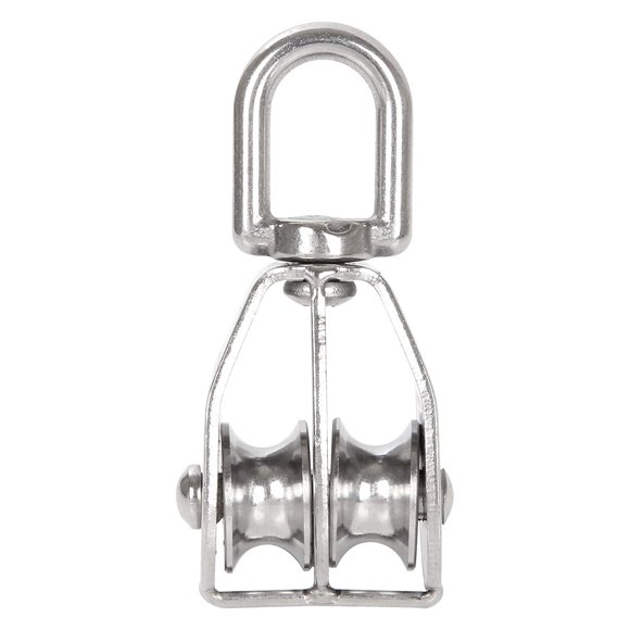 Zoeyes 4 Pack M20 Lifting Double Pulley Block Stainless Steel Heavy Duty Crane Swivel Hook Double Pulley Roller
