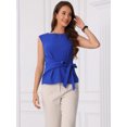 thumbnail image 4 of DARING DIVA Women's Elegant Side Tie Wrap Cap Sleeve Blouses XS Royal Blue, 4 of 6