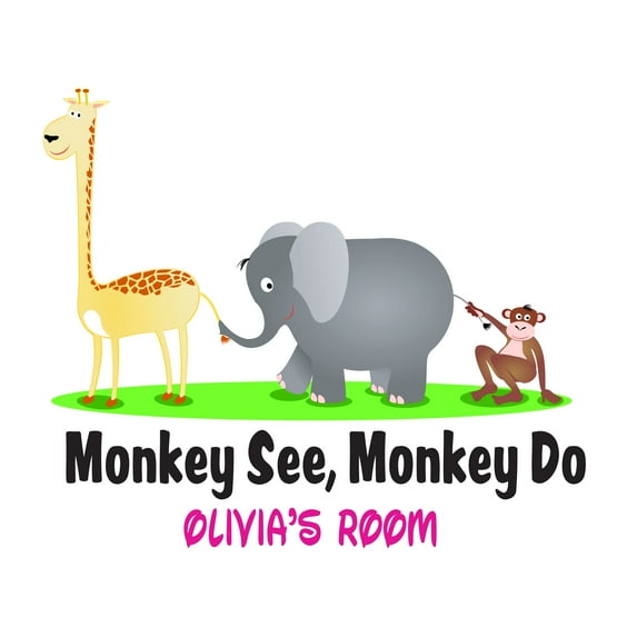 Design with Vinyl-Monkey See Monkey Do - Removable Vinyl Wall Decals- Customised Name Bedroom Bathroom kids room Classroom Decor Art Wall Stickers-Size : 40" x 32".