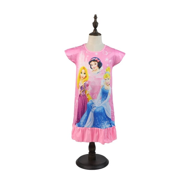 Disney Princesses Girl Dress Rapunzel Summer Frozen Kids Clothes Children's Pajamas Birthday Casual Costume Belle Ariel Aurora8T Gao Jinjia LED