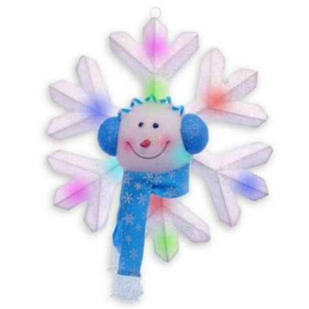 Battery Operated Lighted LED Snowman with Blue Scarf Snowflake Christmas Decor