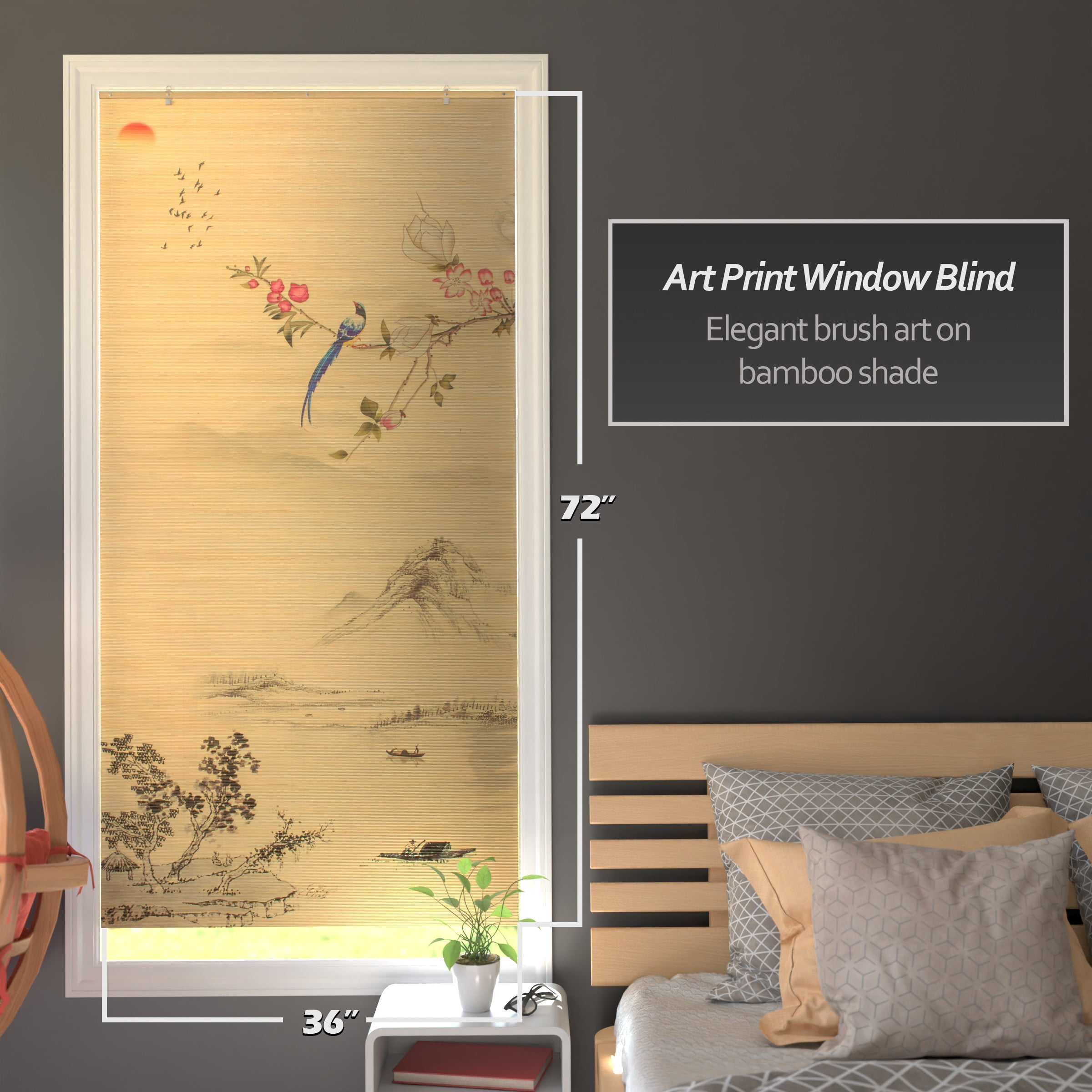 Red Lantern Bamboo Window Shade Blind - Rising Sun 36" W