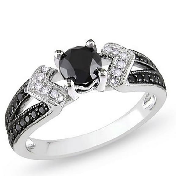 925 Sterling Silver Wedding Band Women's Black Engagement Ring Clear Cz Accent Stones