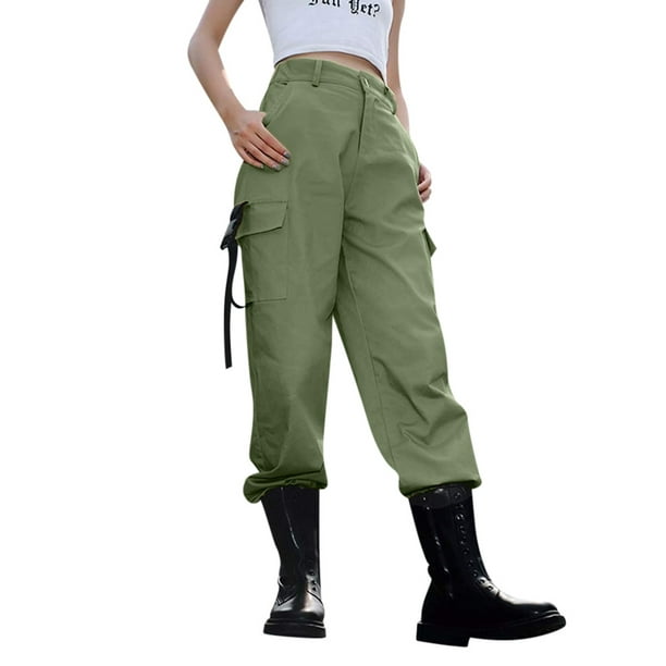 nsendm Female Pants Adult Travel Pants for Women Cargo High Pants Casual  Twill Pockets Waisted Womens Loose Girls Women Pants Casual Workout(Green