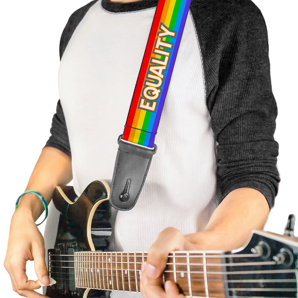 Buckle-Down Guitar Strap, Equality Stripe Rainbow White, 2 Inches Wide