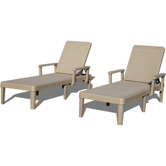 Miekor Furniture Pool Lounge Chairs Set of 2, Outdoor Lounge Chairs with 6 Positions Backrest Adjustable Armrest, Resin Waterproof Chaise Lounge Outdoor for Poolside Patio No.1457