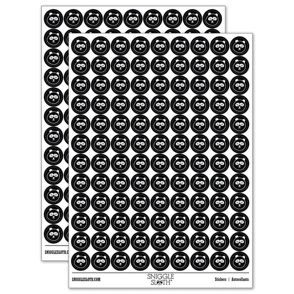 Meh Panda Face Unamused 200 Round Stickers - Black - Gloss Finish - 0.50" Size