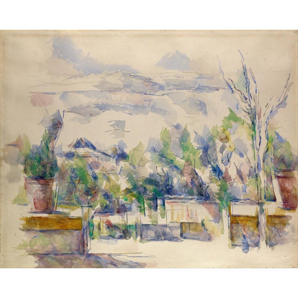 Paul Cézanne 24x20 Black Modern Framed Museum Art Print Titled - The Terrace at the Garden at Les Lauves (1902-1906)
