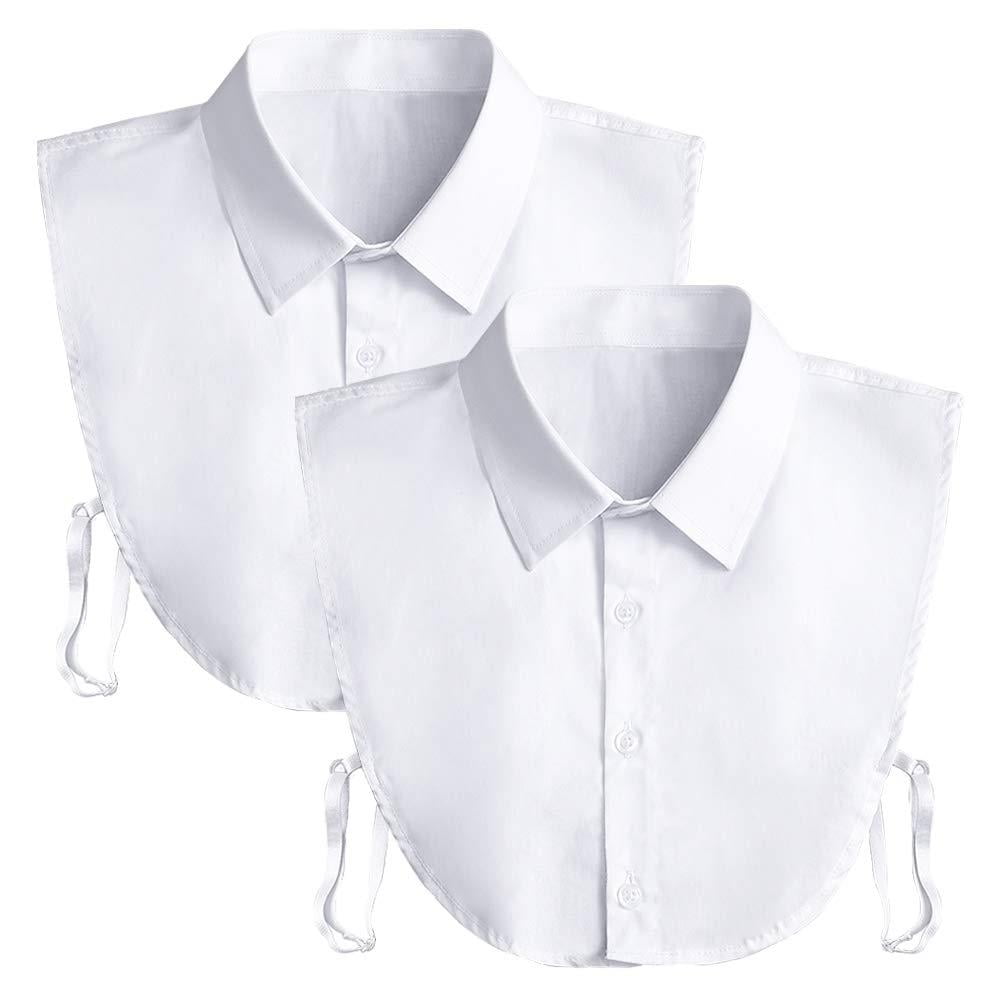 2/set Women's Detachable Collar Button Up Half Shirt Dickey Black White 