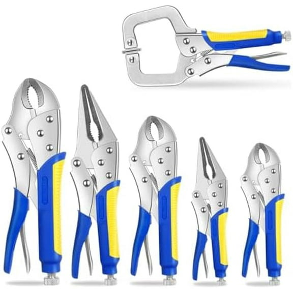 Locking Pliers Set,5"/7"/10" Curved Jaw Vise Grip,6-1/2"and 9-1/2" Needle Nose Vice Grips, 6" C-Clamp for Woodworking, Metal Working and Welding$$Tools & Hardware Other