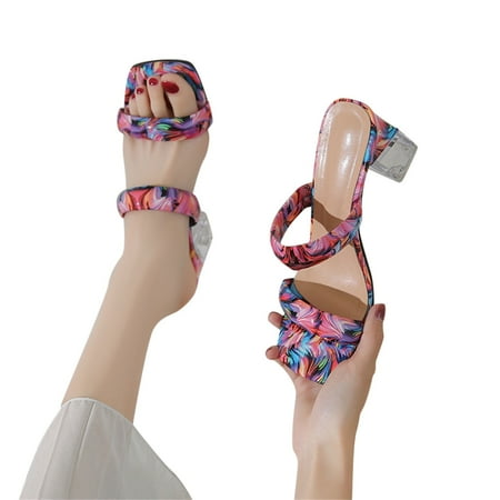 

TAIAOJING Women Slippers Spring Summer Sandals Peep Toe Colorful Print High Heel Fashion Shoes Zapatos