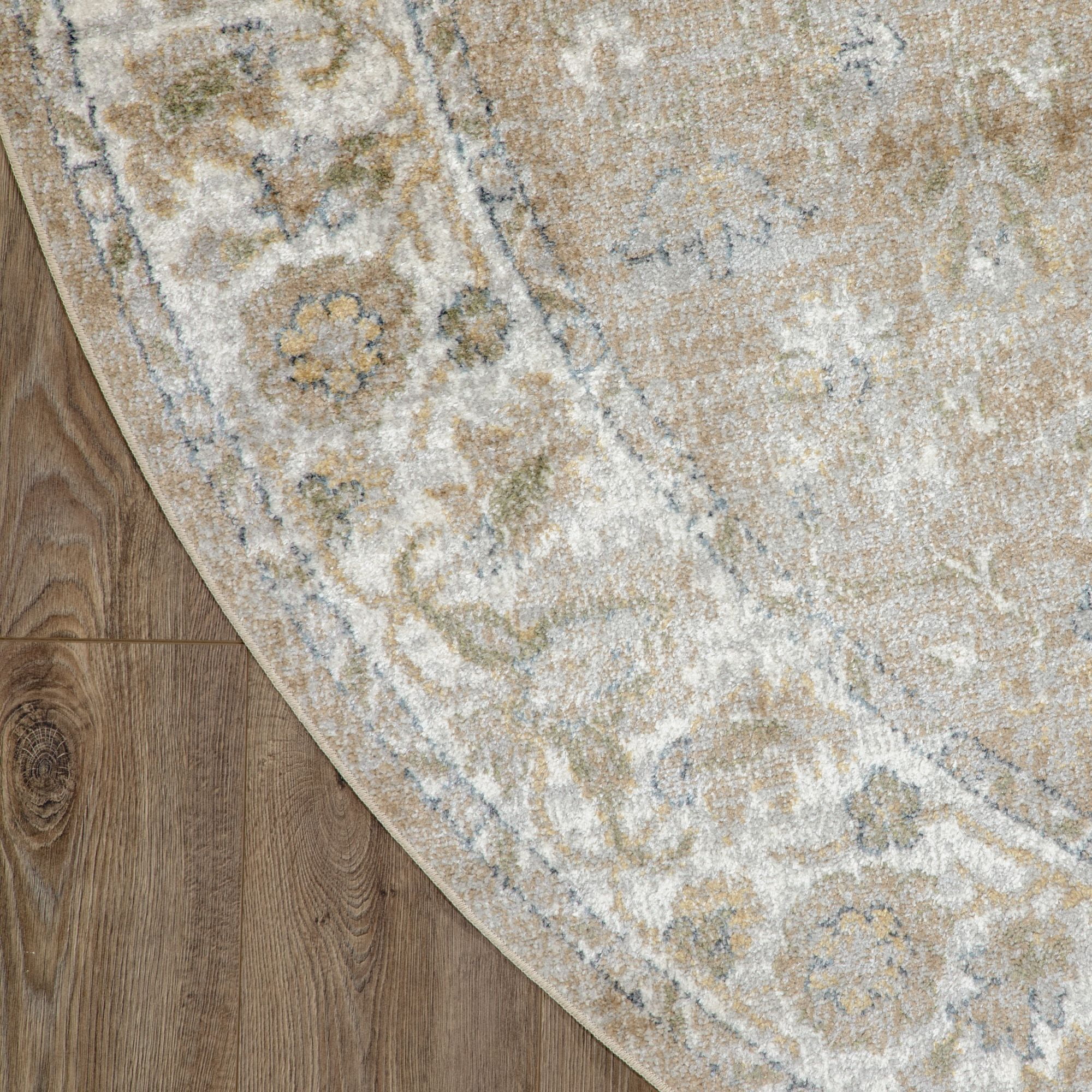 Nourison Astra Machine Washable 5'3" x Round Beige Vintage Indoor Flatweave Rug