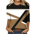 thumbnail image 2 of Elvqul Brown Womens Tops Dressy Casual 3/4 Sleeve Ladies T Shirts under $5 Loose Casual Print Crew Neck Tops, 2 of 3