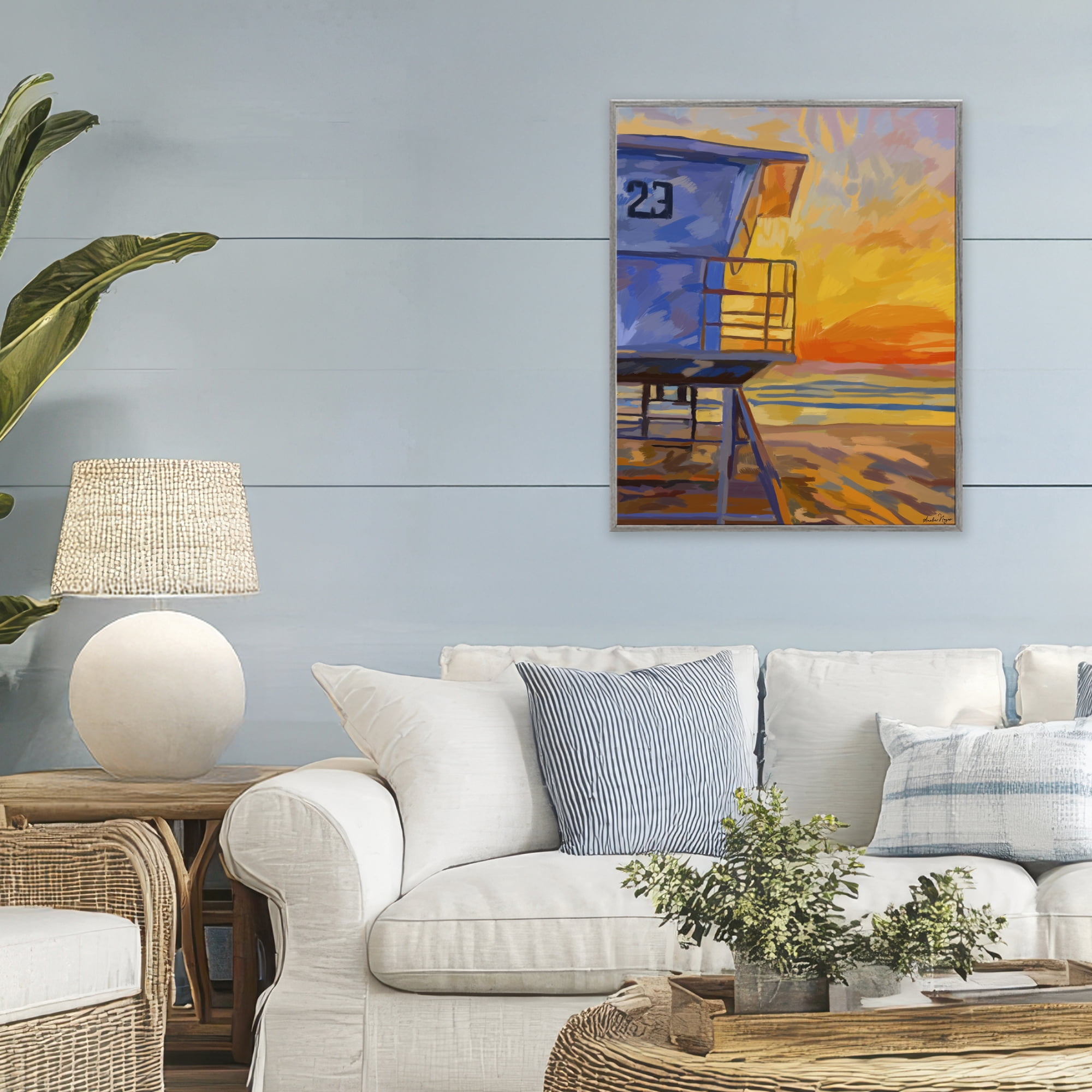 Stupell Industries Lifeguard Stand Sunset Gray Framed Giclee Art, design by Amelia Noyes