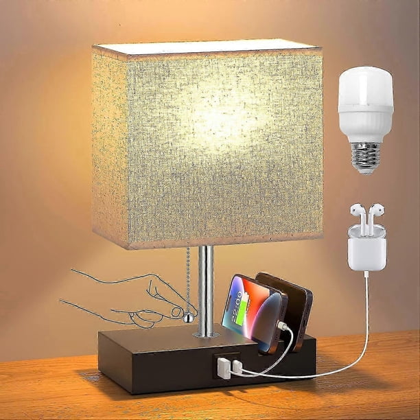 2026 Table Lamps for Bedroom | Bedside Lamps with USB Charging Port | Dimmable Lamp for Bedroom | Bedside Light with 2 USB Ports and Phone Stands LED