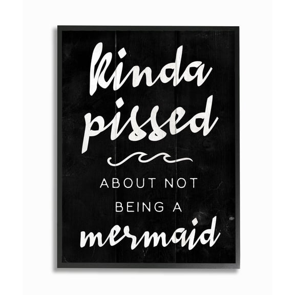 Stupell Industries Mermaid Funny Word Girls Black And White Wood Textured Design Framed Giclee Texturized Art by Daphne Polselli