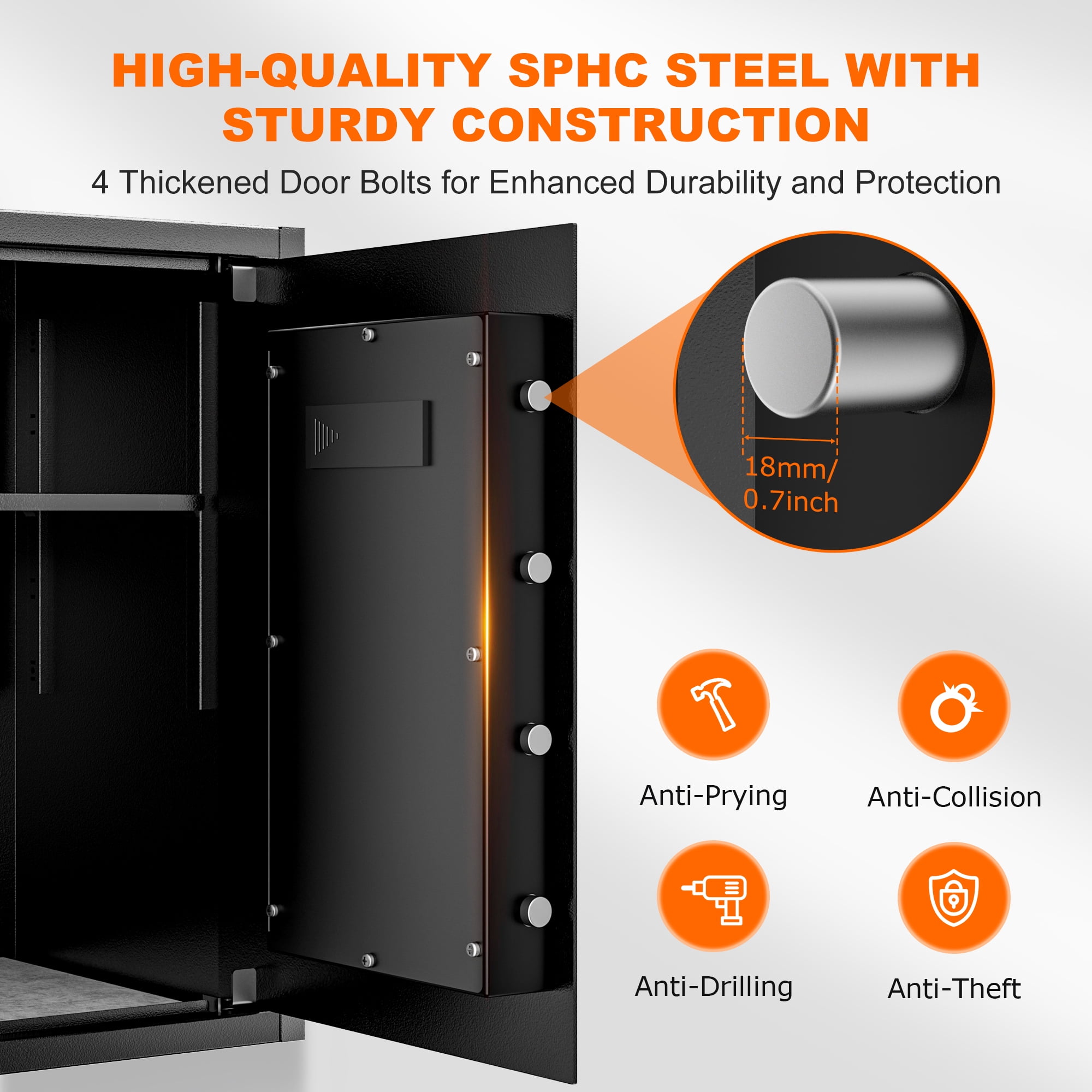 Bonsaii 2.5 Cubic Feet Safe Security Large Document Money Safe Box with Electronic Keypad & Removable Shelf