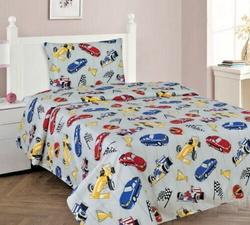 Twin Size Blue Grey American Auto Racing Theme Car Sports Competition Speed Winner Boys Kids Graphic Soft Decorative Fabric Bedding All-Round Elastic Pocket Ambesonne Teen Room Fitted Sheet