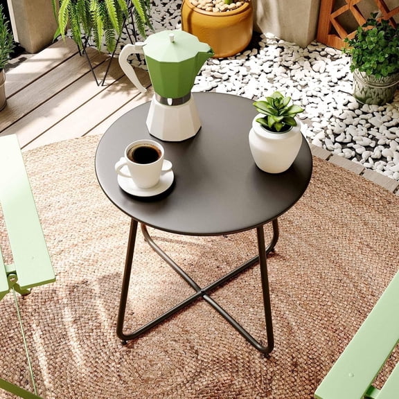 LAUSAINT HOME 18" Modern Outdoor Side Table, Small Round Steel Patio Table with Adjustable Footpads
