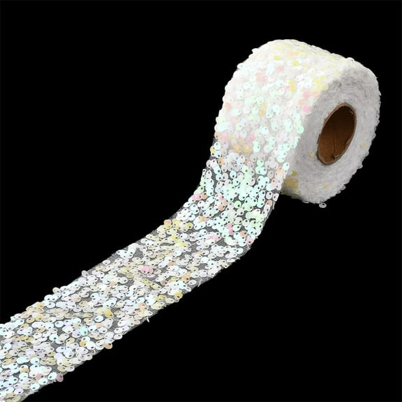 2.36 Inch White Sequin Ribbon Sequins Beaded Trim Wide Sparkle Glitter Lace Metallic Paillette Edging Trimming Ribbons Bulk for Sewing Making Gift Wrapping DIY Christmas Crafts Decor Supply