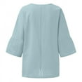 thumbnail image 5 of Pxiakgy Linen Tops for Women Summer Women's 7 Quarter Sleeve V Neck Solid Color Loose Top T Shirt Casual Shirt Summer Loose Fit 3/4 Sleeve Tunic Blouses Outfits Light Blue M, 5 of 5