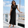 thumbnail image 4 of MEROKEETY Womens 2026 Spring Summer Sleeveless Fringe A Line Pleated Midi Dress Business Casual Work Wedding Guest Flowy Dress Black L, 4 of 4
