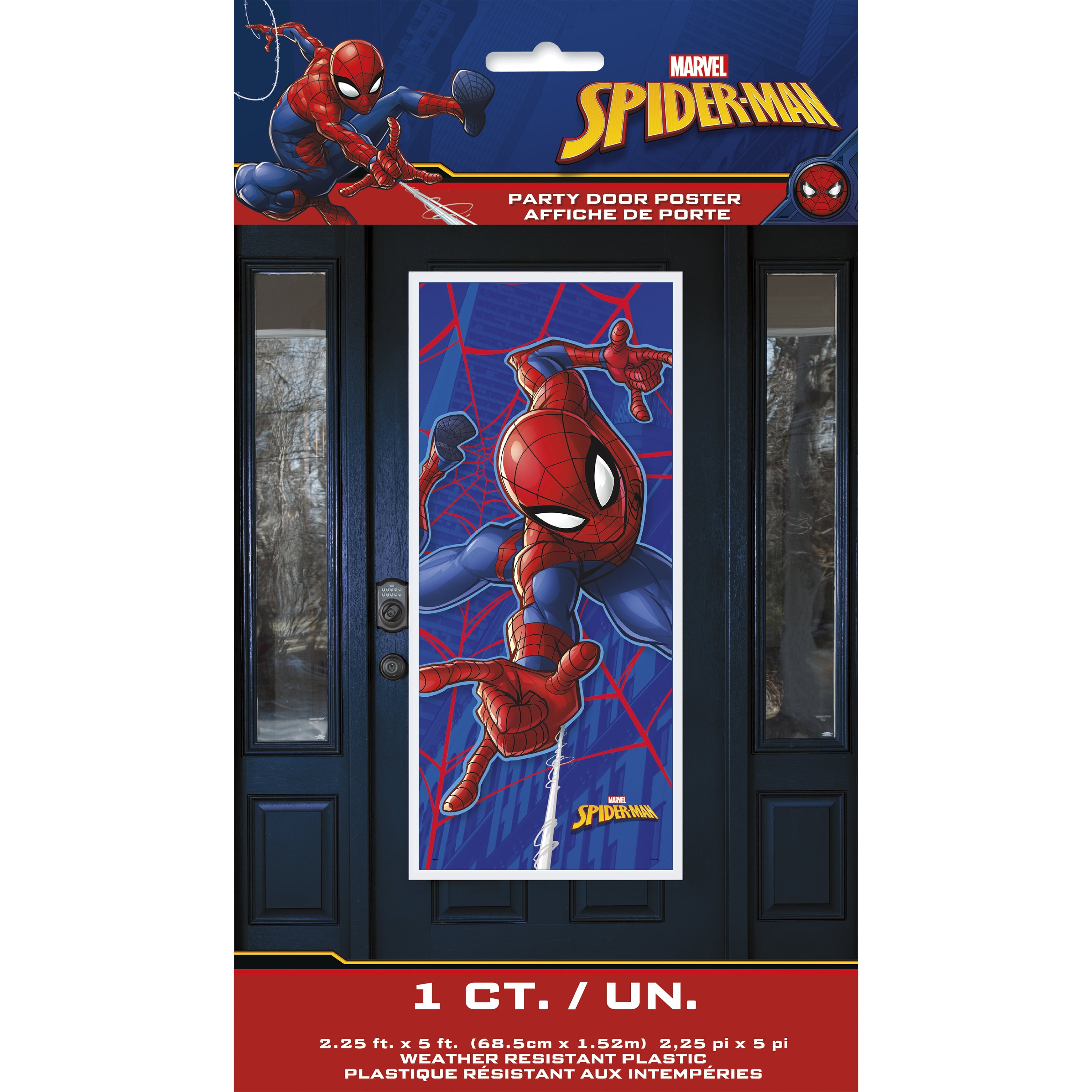 Plastic Spiderman Birthday Door Poster, 5ft x 2.25ft