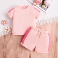 thumbnail image 2 of Odeerbi 1-5 Años Niñas Conjunto de Verano Camiseta de Manga Corta de Algodón Color Block Shorts Conjunto de Dos Piezas, 2 of 9