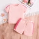 thumbnail image 2 of Odeerbi 1-5 Años Niñas Conjunto de Verano Camiseta de Manga Corta de Algodón Color Block Shorts Conjunto de Dos Piezas, 2 of 9