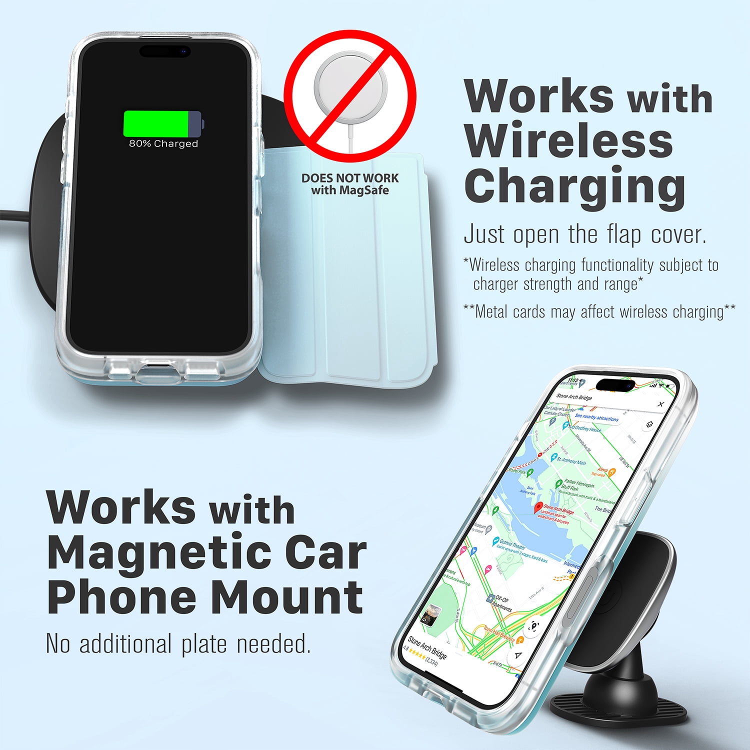 Vena vCommute Wallet Case Compatible with Apple iPhone 16 Pro (6.3"), (Military Grade Drop Protection) Flip Leather Cover Card Slot Holder with Kickstand - Pastel Blue / Frost