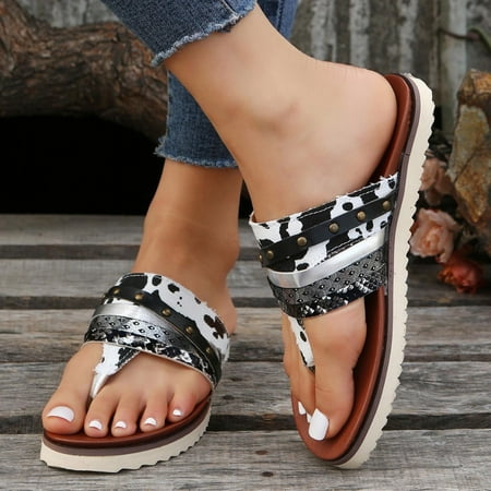 

Women Sandals Clearance 2023! Pejock Women s Flip-Flops Extremely Comfy Slides Sandals Slippers Sandals Casual Leopard Pattern Color Matching Flip-Flops Slippers Non-Slip